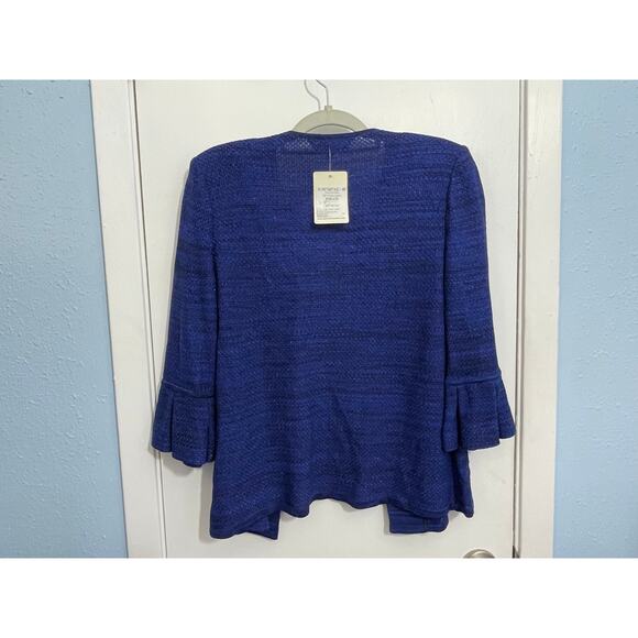 Ming Wang Cardigan Sweater XS Blue Beaded Ruffled 3/4 Sleeves Bling Twee NWT - Picture 4 of 7